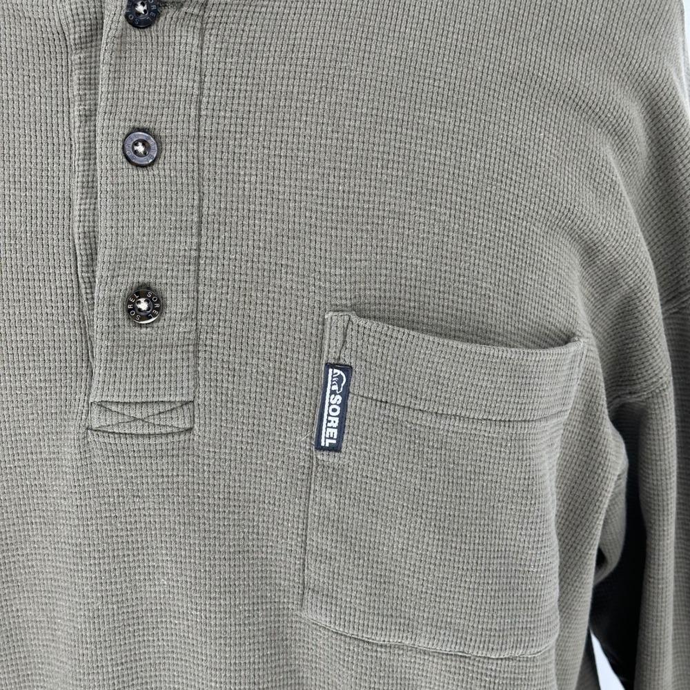 Sorel Mens Long Sleeve Thermal Henley Shirt Olive Green Pocket Size L - Picture 2 of 6